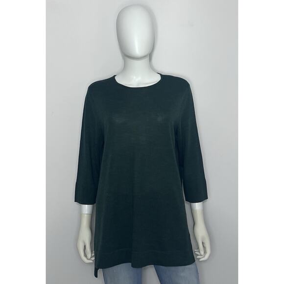 J Jill Tunic Sweater Womens L Petite Merino Wool Green 3/4 Sleeve Crew Neck - Picture 1 of 10